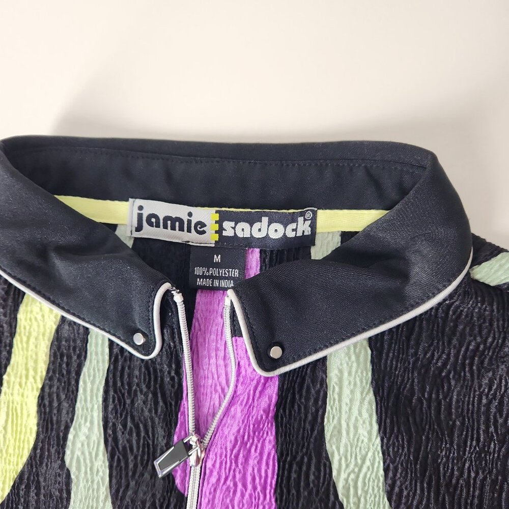 Jamie Sadock black colorful neon abstract crinkle plisse sleeveless Golf Top M - Picture 5 of 8